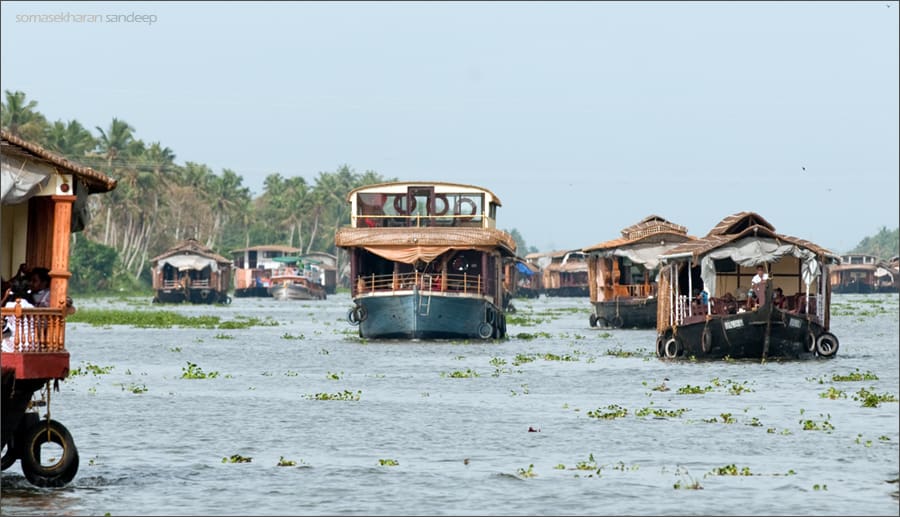 the rush of house boats in lake vembanad, Alleppey (Alappuzha) , Kerala